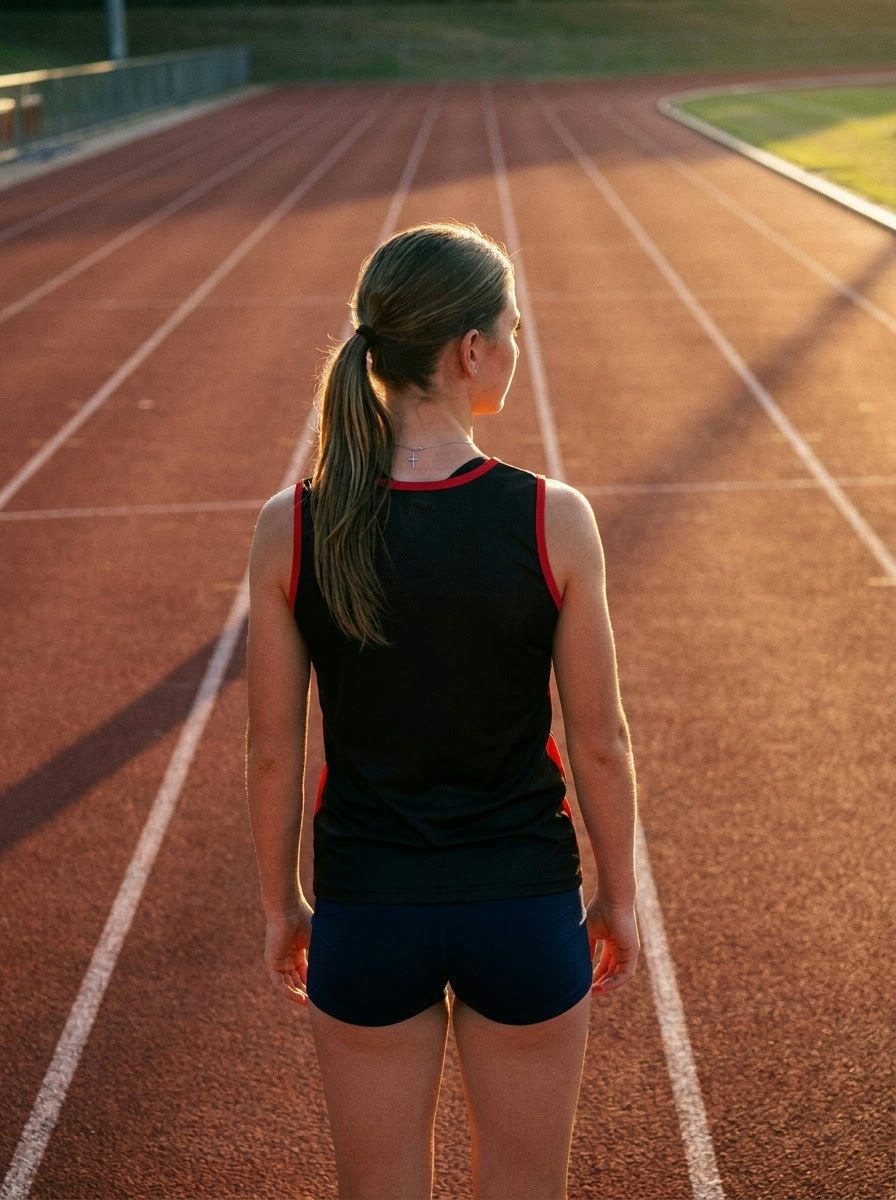 Skyla on the track at golden hour